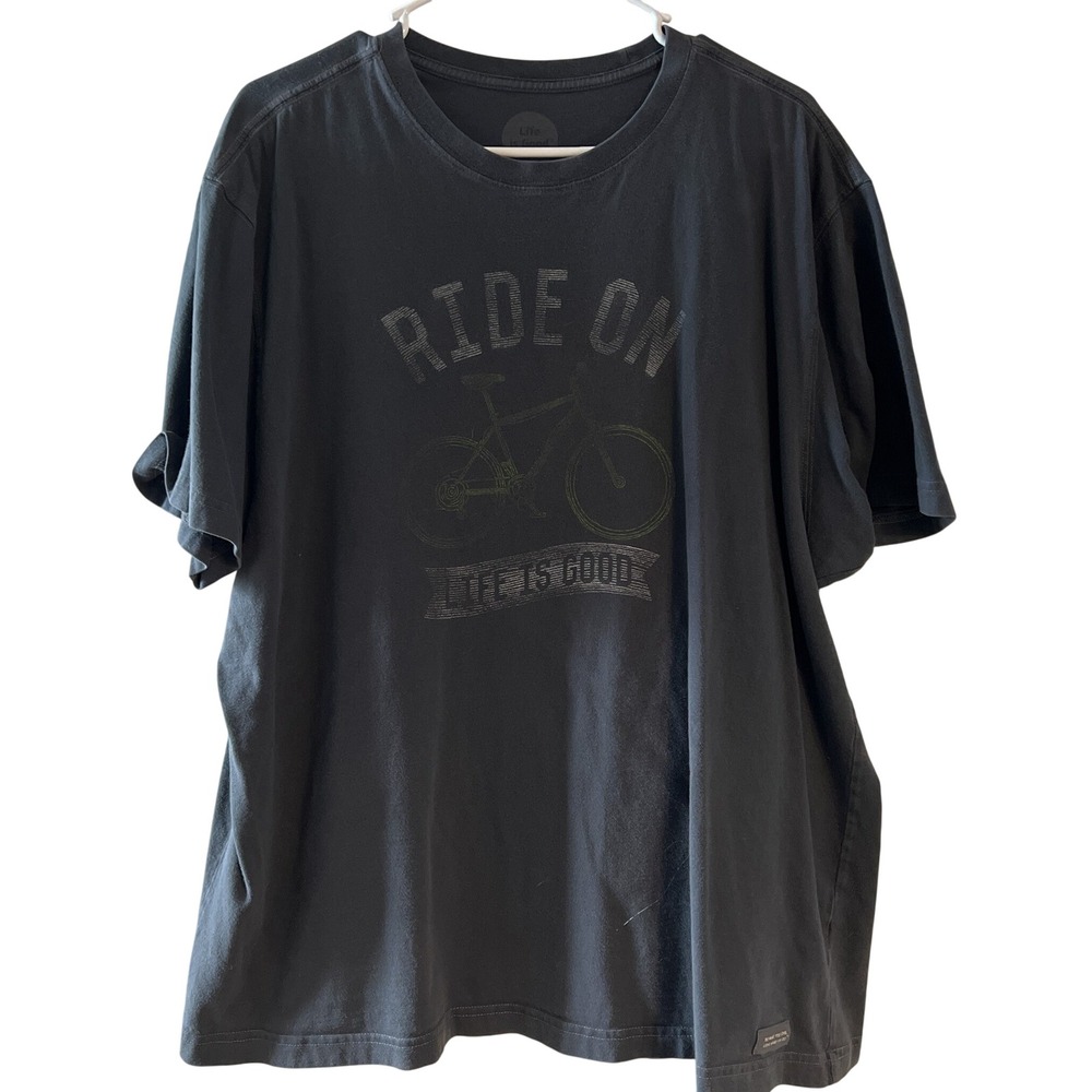 Life is Good Ride On Bicycle Graphic T-Shirt Mens XL Black Classic Fit Cotton